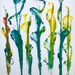 Yellow Blue Abstract Lillies Original Watercolor 12 X 17 3/4 Inches by Kathy Marrs Chandler