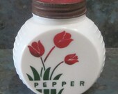 Vintage Hocking Vitrock Glass Tulip Design Pepper Shaker 1940 Era