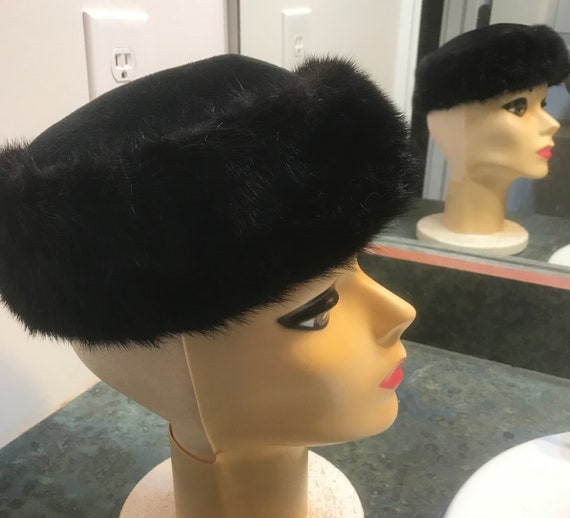 Vintage Black Rabbit Hair and Velour Pill Box Hat… - image 3