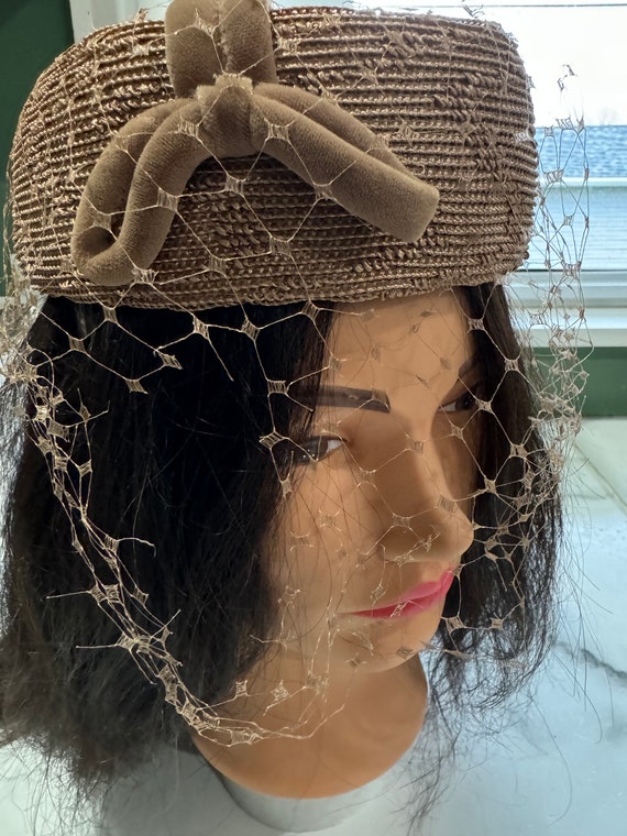 1950's Pillbox Hat with Netting H P Wasson & Compa