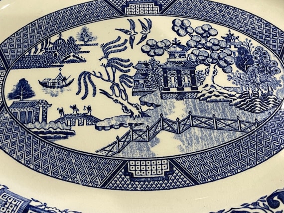 1940's Homer Laughlin J 41 N 6 Blue Willow Platter 11 1/2 X 8 1/2