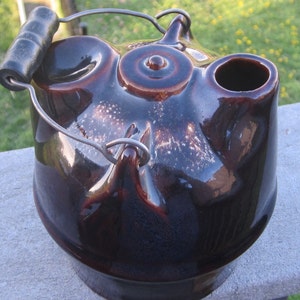 Antique Brown Glaze Stoneware Syrup Jug Bennington Pottery Style Rare Early 1900 Era image 3