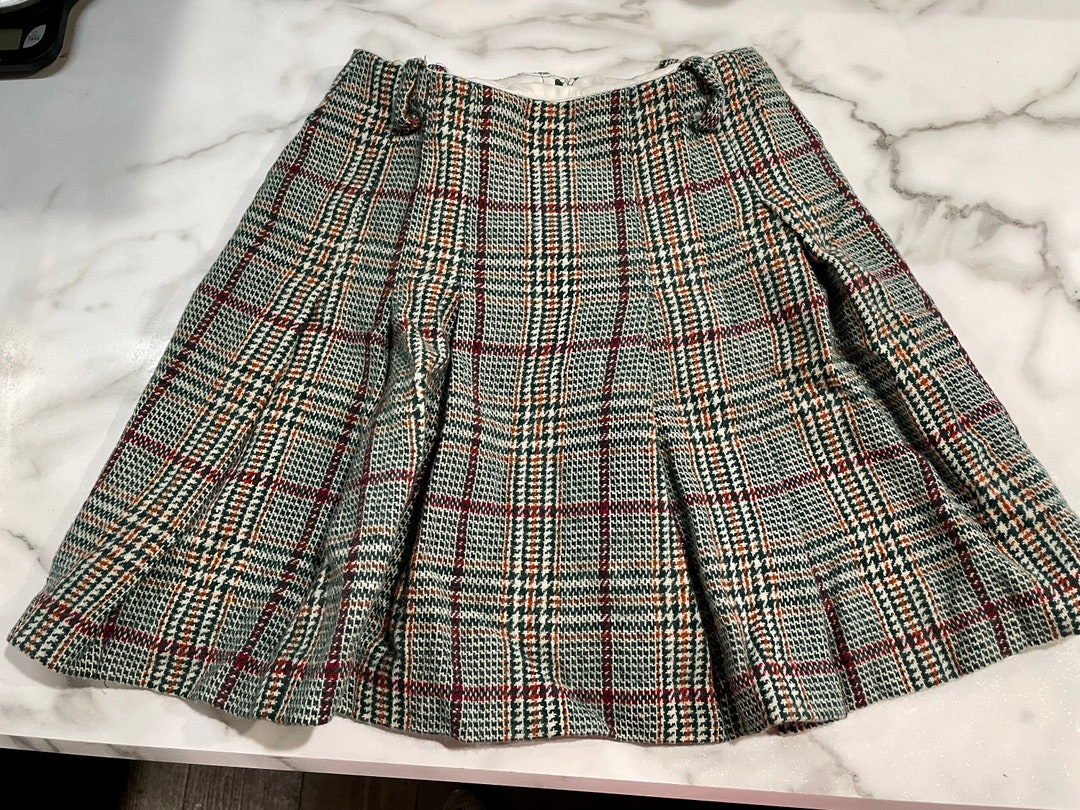 1960's College Town Green Plaid Pleated Skirt - Etsy