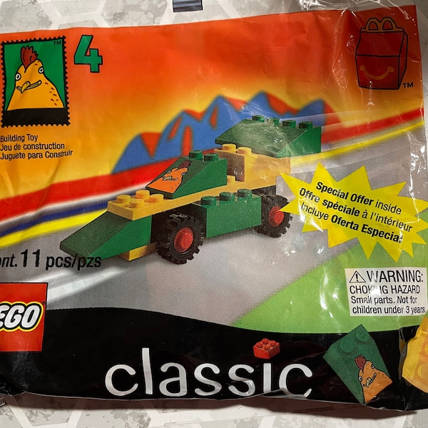 MIP 1999 McD McDonald's HAPPY Meal Toy LEGO #4 McD Chicken Race Car 11 Pcs (Made in Denmark)