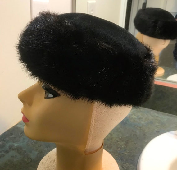 Vintage Black Rabbit Hair and Velour Pill Box Hat… - image 5