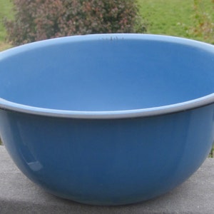 Blue and Black Trim Enamelware Bowl 1950 Era