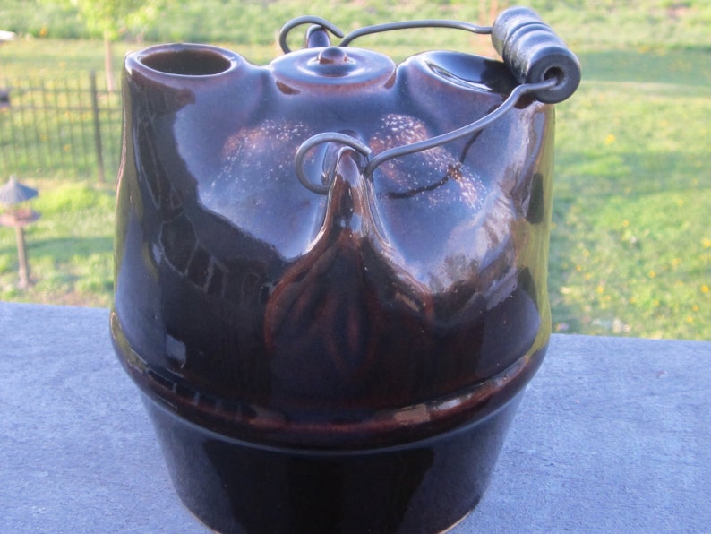 Antique Brown Glaze Stoneware Syrup Jug Bennington Pottery Style Rare Early 1900 Era image 1