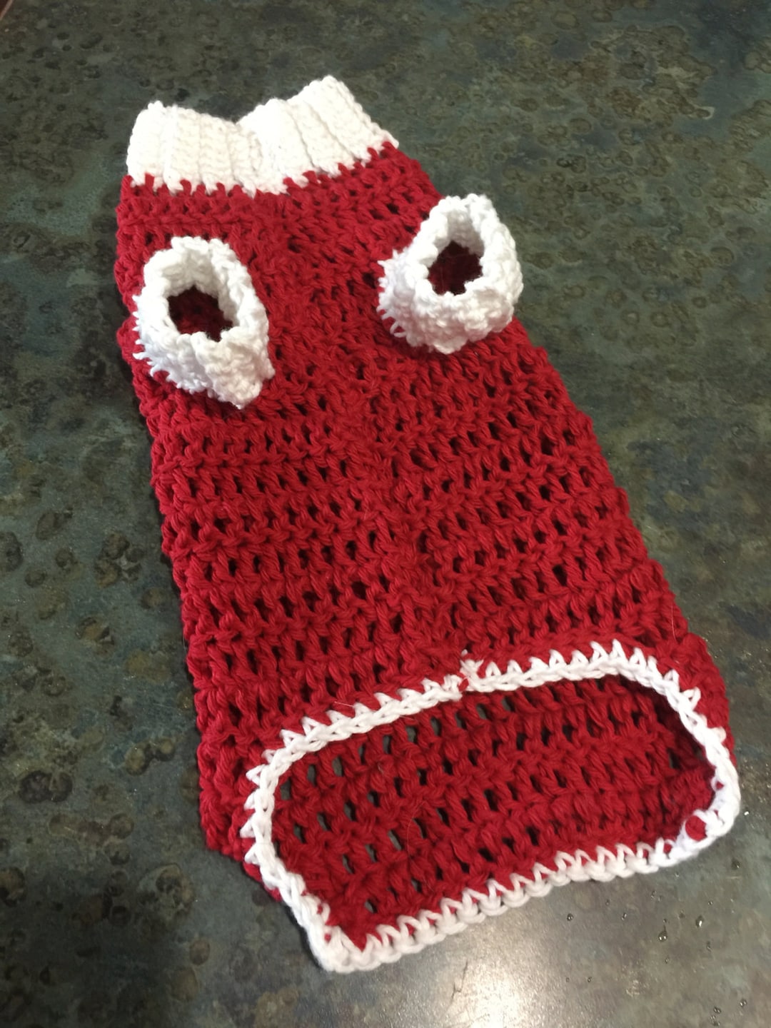 Small Handmade Dog Sweater Crocheted Red and White Etsy