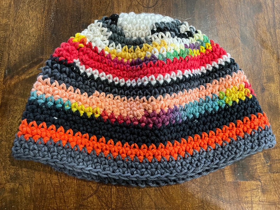 Adult Man or Woman's Toboggan Hat Cotton Yarn Mixed Colors Etsy