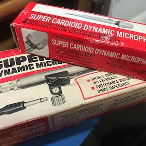 Qty of 2 Vintage Realistic Super Cardioid Dynamic Microphones in Original Boxes 1970 Era