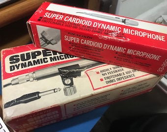 Qty of 2 Vintage Realistic Super Cardioid Dynamic Microphones in Original Boxes 1970 Era