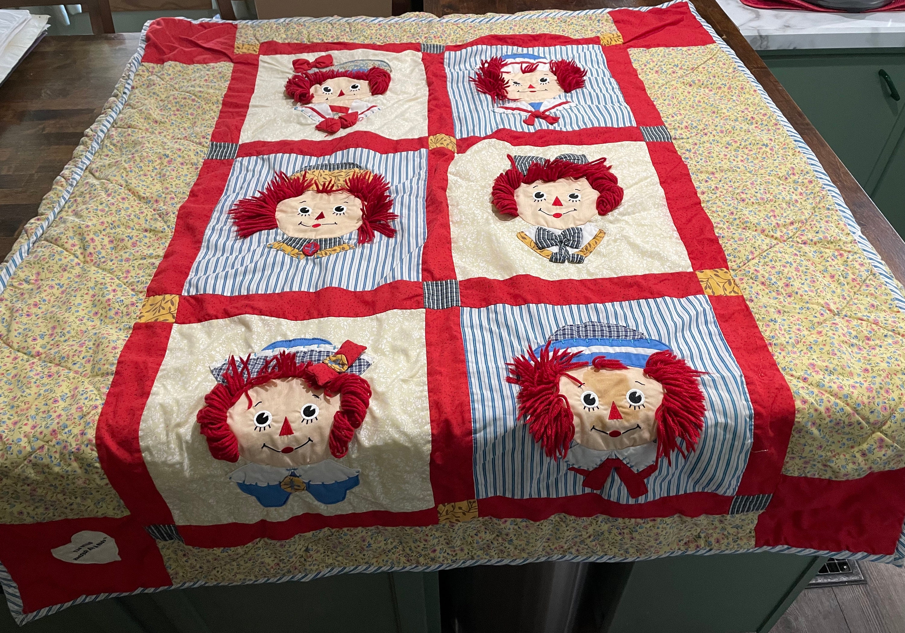 Vintage Applause Raggedy Ann and Andy 3D Doll Faces Quilt 51 X 45 Etsy Canada