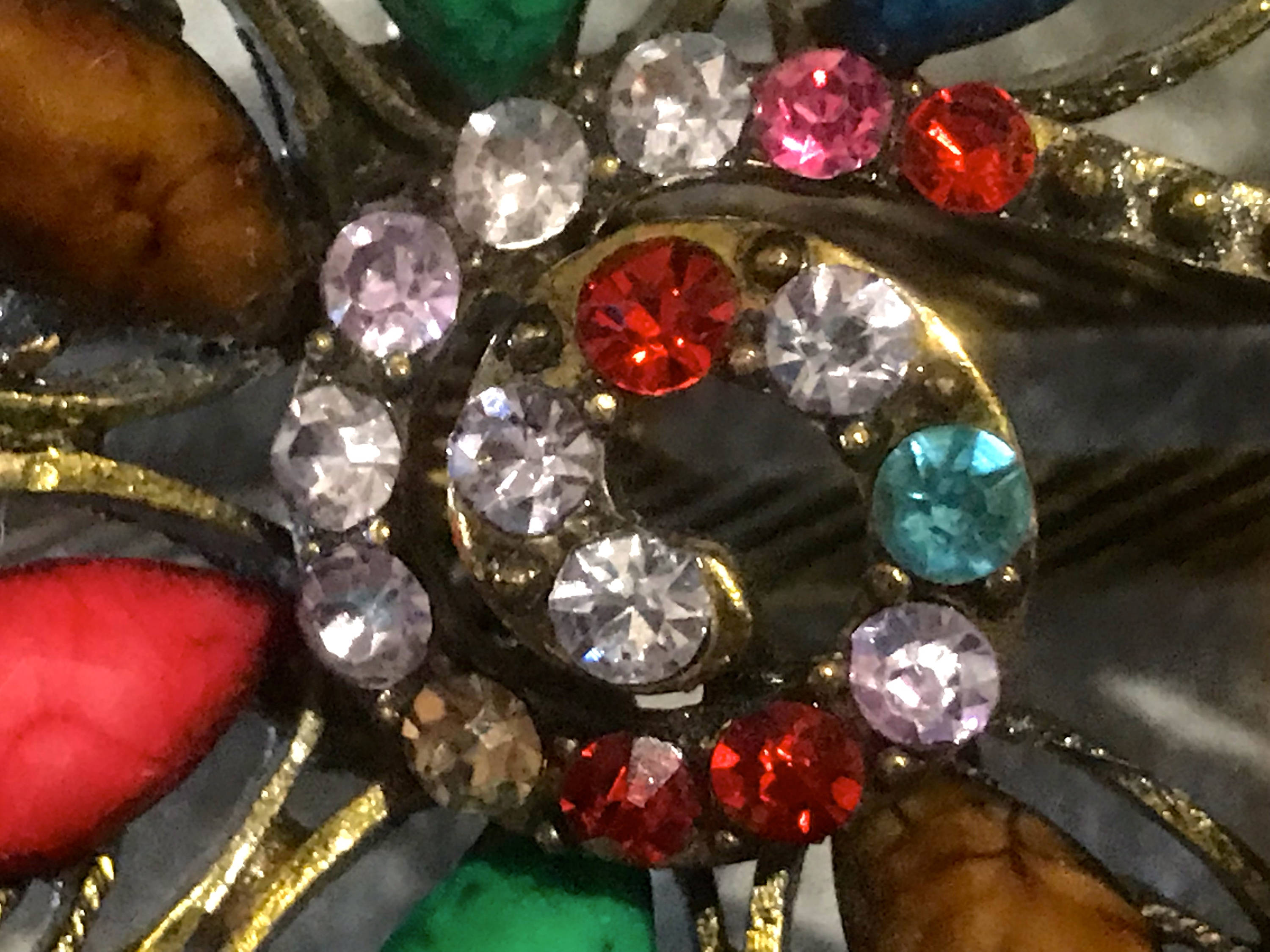 Vintage Art Deco Style Large Floral Colored Rhinestones Hair 