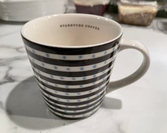 Rare Starbucks Large Coffee Mug Stripes and Polka Dots