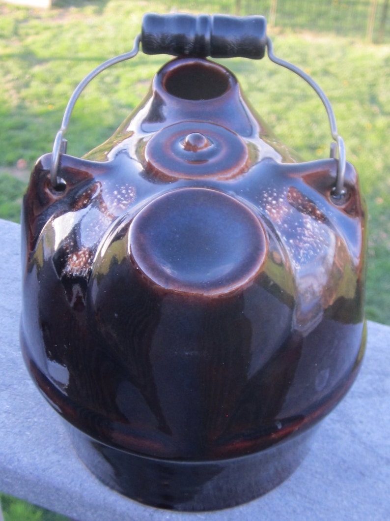 Antique Brown Glaze Stoneware Syrup Jug Bennington Pottery Style Rare Early 1900 Era image 4