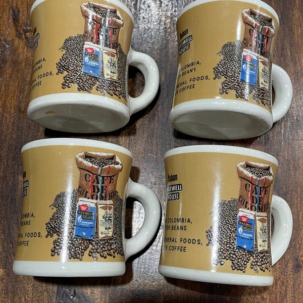 4 Vintage Yuban Maxwell House Coffee Victor Diner Mugs C Loop Handle