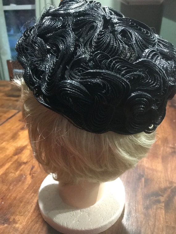 Vintage 1950's Black D'orsay Cocktail Woman's Hat… - image 6