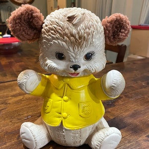 Rare 1962 Edward Mobley Rubber Squeaky Teddy Bear with Fuzzy Ears