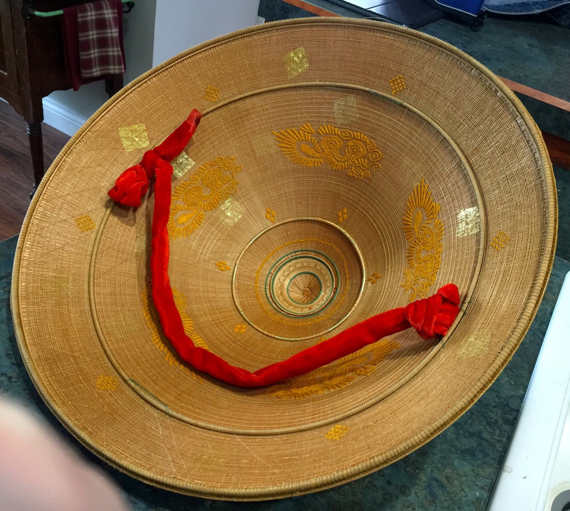 Vintage Handmade Conical Asian Rice Hat 1960 Era Etsy
