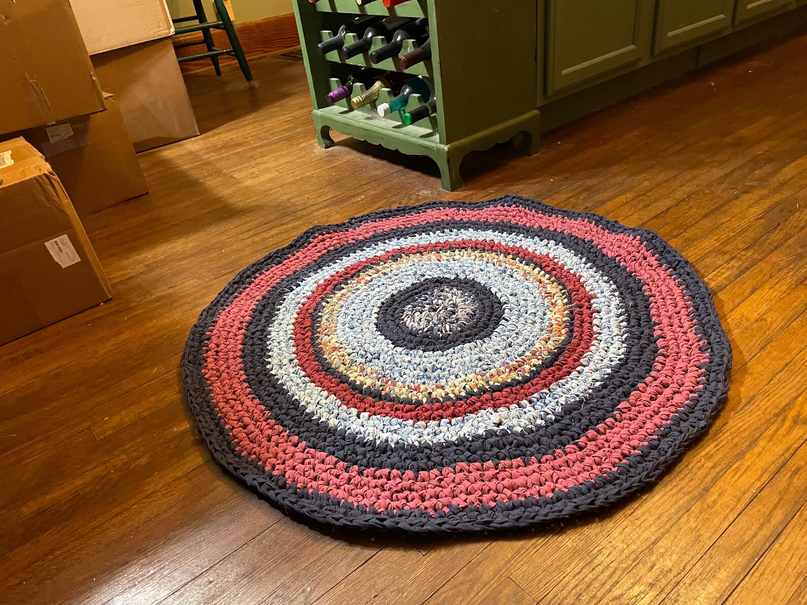 Handmade Farmhouse Rag Rug 33 Inch Diameter Reds Blues and Etsy