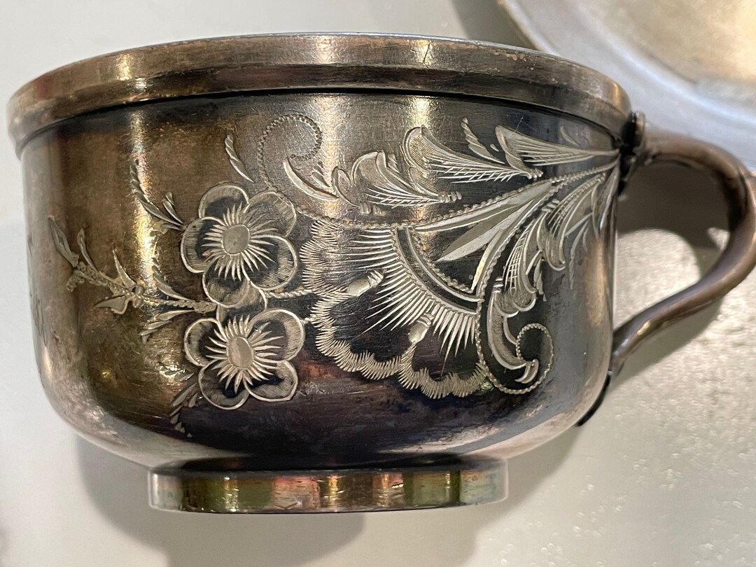 Antique Quadruple Wilcox No. 1488 Silverplate Etched Cup and
