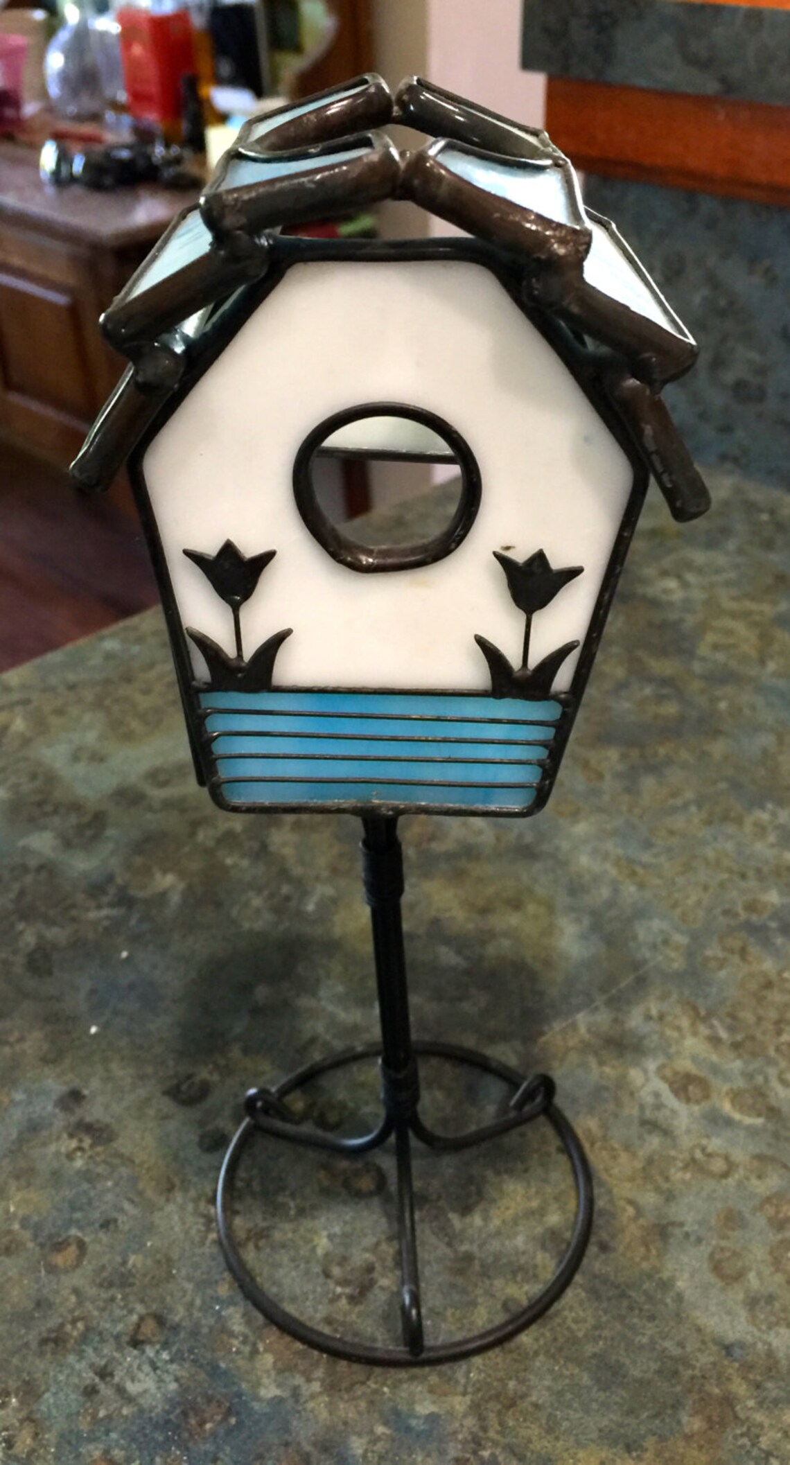 Vintage Birdhouse Candle Holder Stained Glass & Metal 8 Etsy