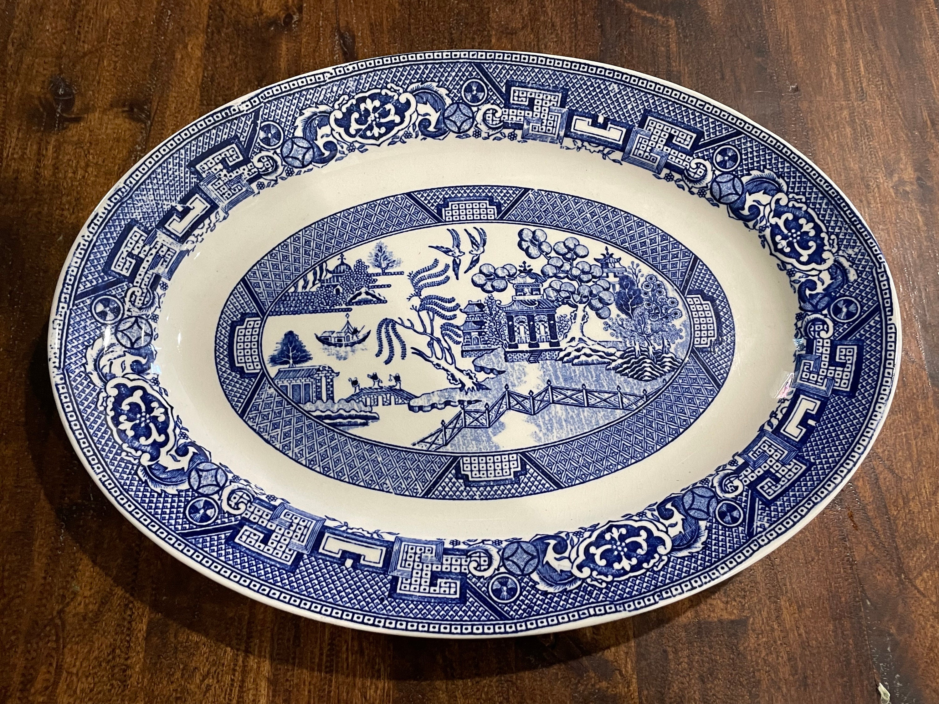 1940's Homer Laughlin J 41 N 6 Blue Willow Platter 11 1/2 X 8 1/2