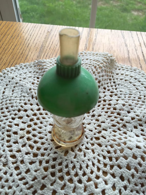 Vintage Lander Oil Lamp Perfume Bottle 4 1/4 " Green Shade