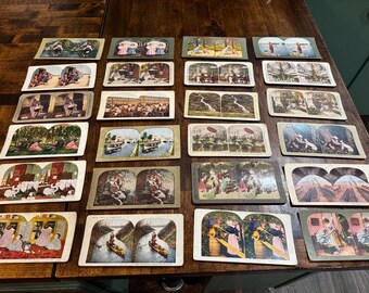Qty of 24..in Color Stereoscope Stereoview 3D Photo Cards. Late 1800's Early 1900s