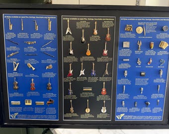 Rare 1980s 1990s Rare Store Display of Future Primitive Diecast Enameled Musical Instrument Lapel Pins