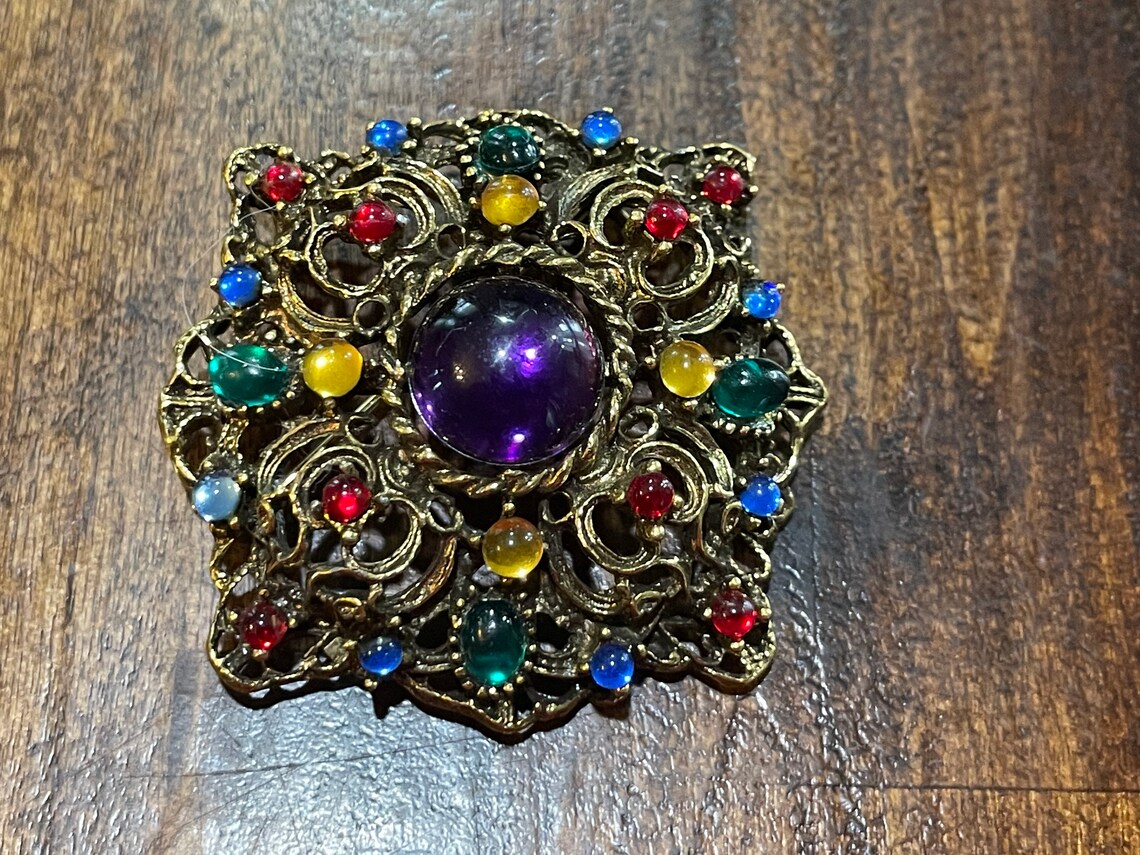 1950's Multi Color Stone Brooch - Etsy