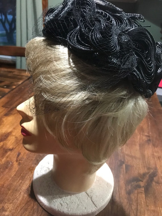 Vintage 1950's Black D'orsay Cocktail Woman's Hat… - image 7