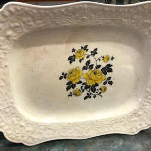 Vintage TCCP Company Seville China Yellow Roses Black Stems Platter