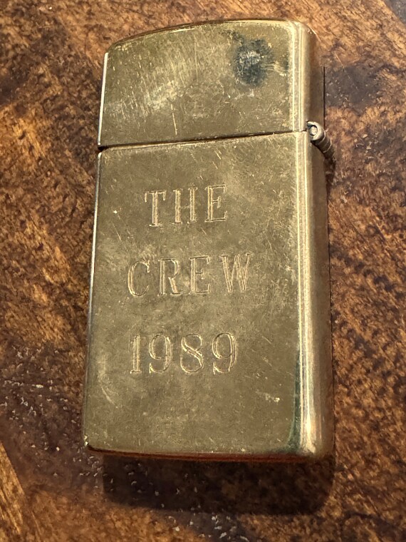 1989 Zippo Goldtone Cigarette Lighter Marked the Crew 1989