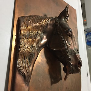 1940's Large Heavy Copper or Brass 3 Dimentional Horse Wall Bust Sculpture image 1