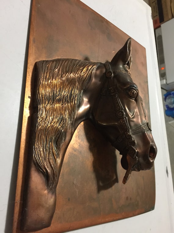 1940's Large Heavy Copper or Brass 3 Dimentional Horse Wall Bust Sculpture