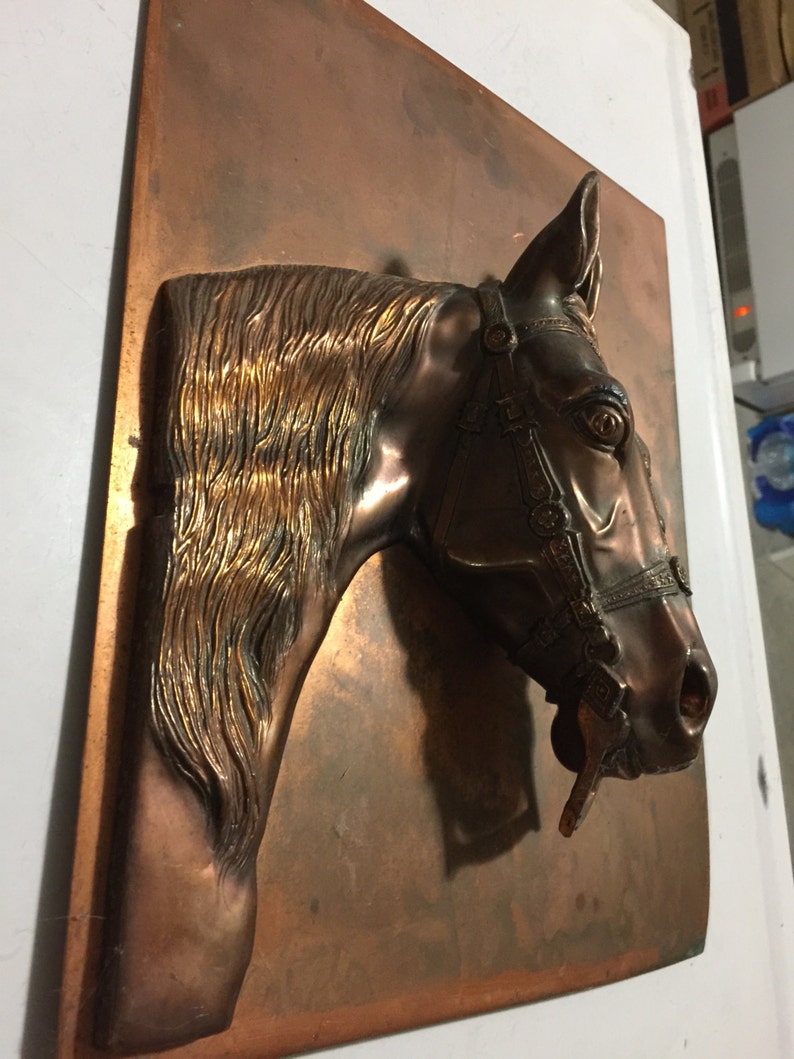 1940's Large Heavy Copper or Brass 3 Dimentional Horse Wall Bust Sculpture image 1