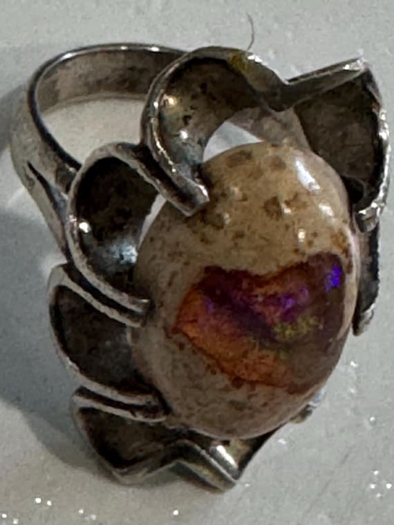 Mexican Cantera Fire Opal Full Spectrum of Colors Sterling Ring