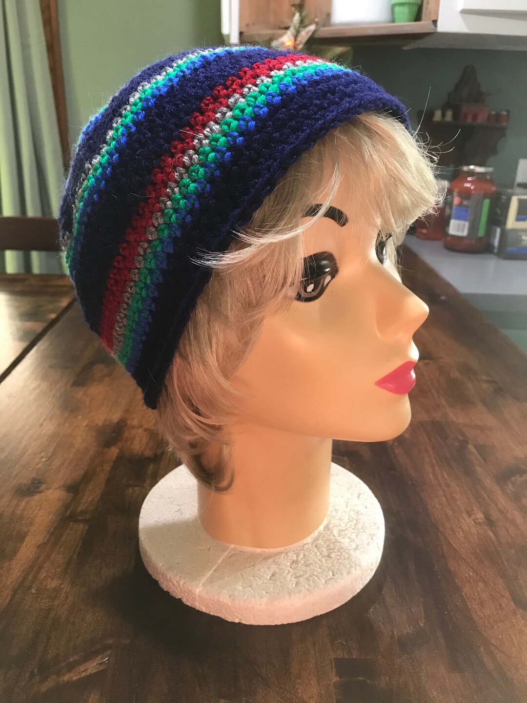 Adult Toboggan Hat Acrylic Yarn Mixed Colors Etsy