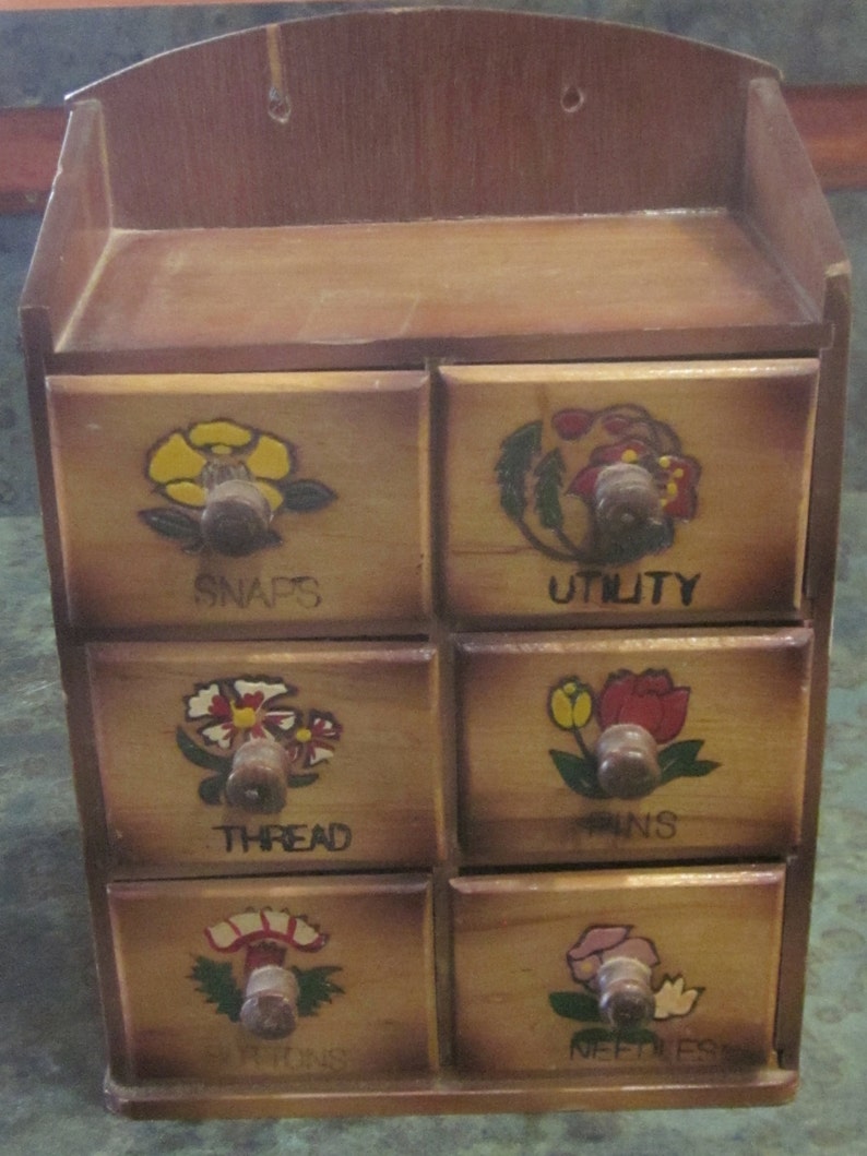 Vintage Sewing Cabinet Box With 6 Drawers 1950 Era