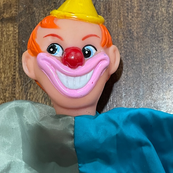 1950's Rubber Head Cloth Body Clown Hand Finger Puppet