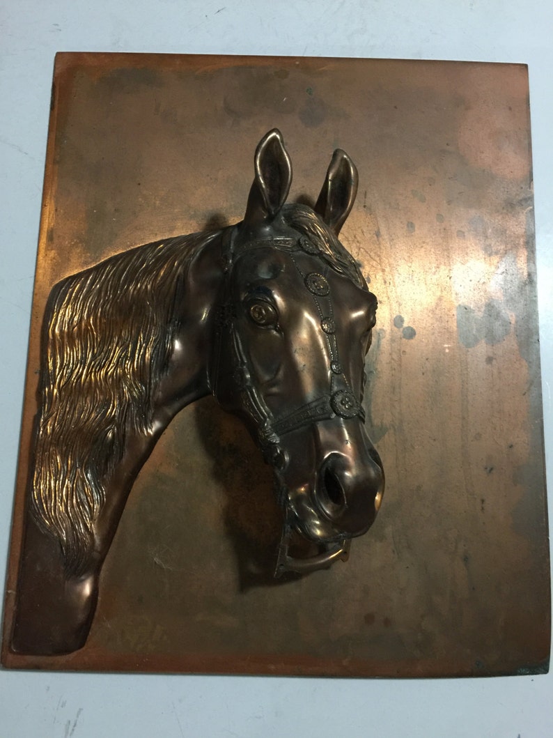 1940's Large Heavy Copper or Brass 3 Dimentional Horse Wall Bust Sculpture image 2