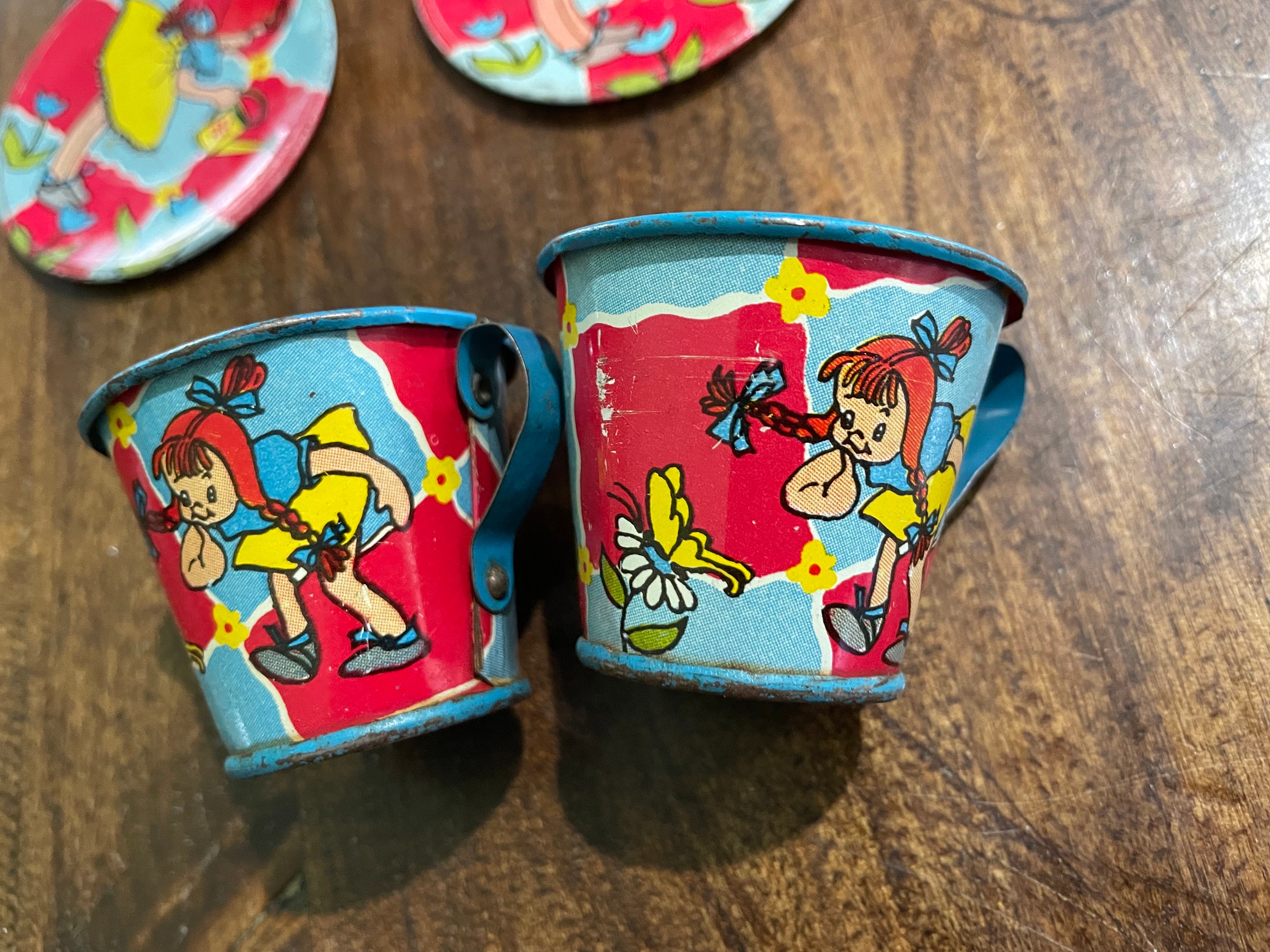 1940's 50s Ohio Art Toy Tin Childs Metal Tray Saucers Cups Pitcher