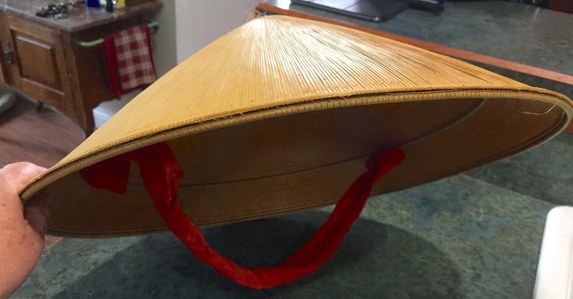 Vintage Handmade Conical Asian Rice Hat 1960 Era Etsy