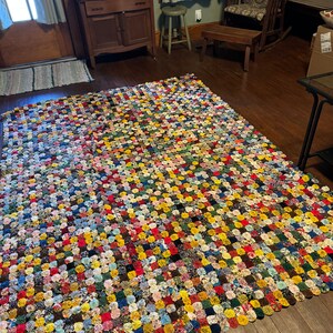 Early 1930s 92 X 70 Yo Yo Handmade Quilt