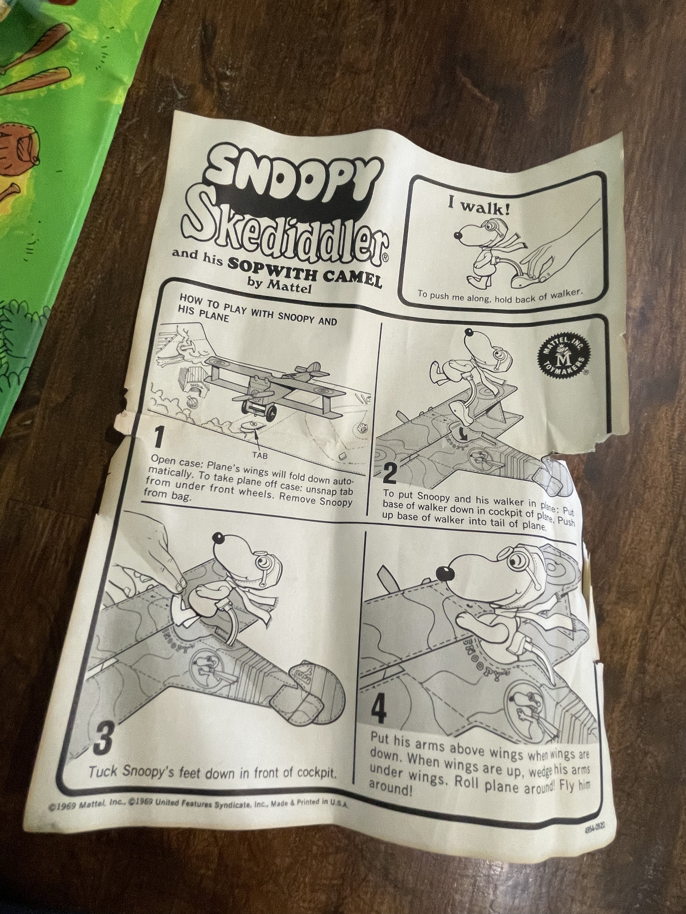 1969 Rare Mattel Snoopy Skediddler WWI Flying Ace Sopwith Camel