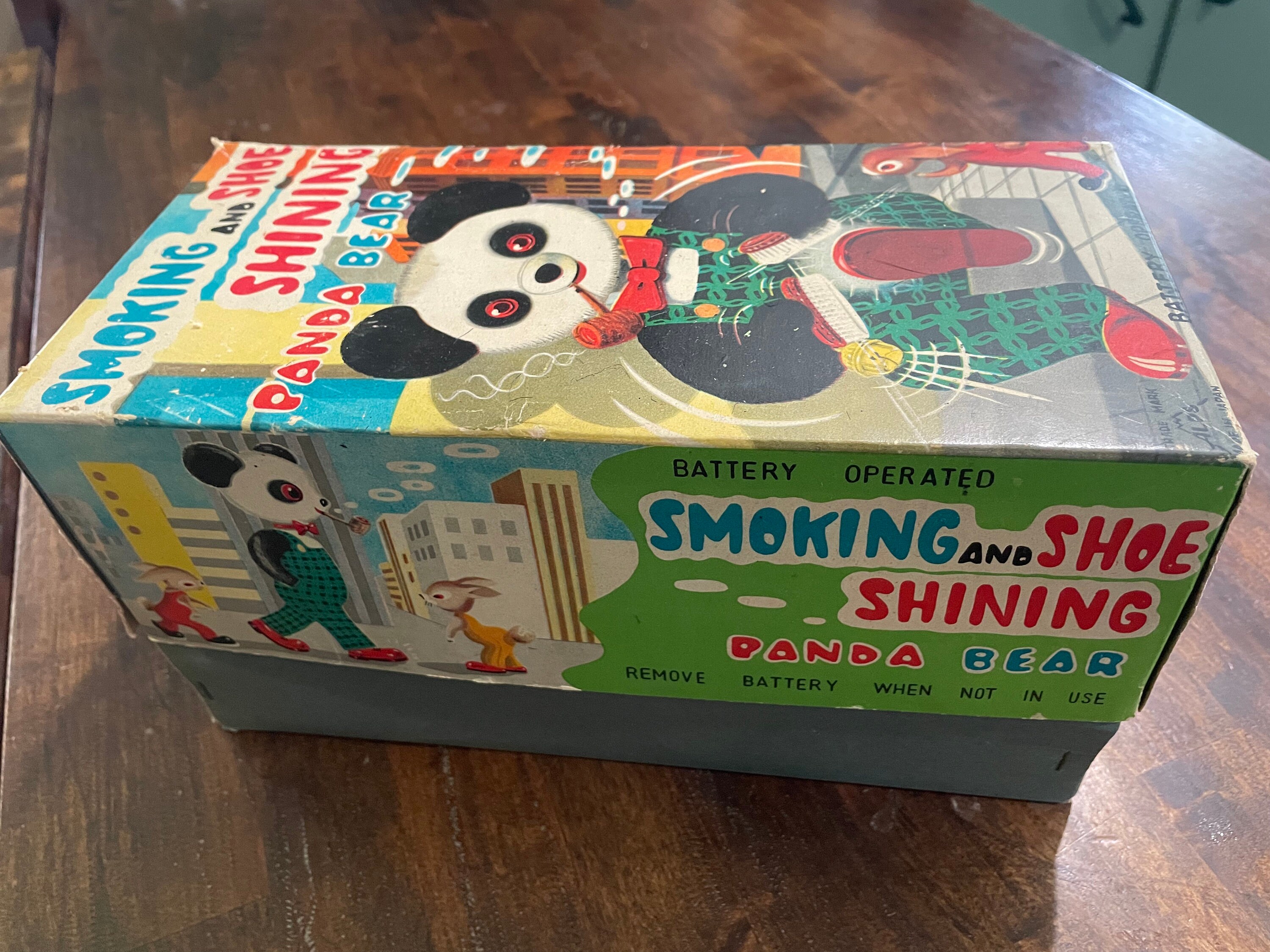 1960s Alps Japan Shoe Shine Pipe Smoking Panda Tin Litho