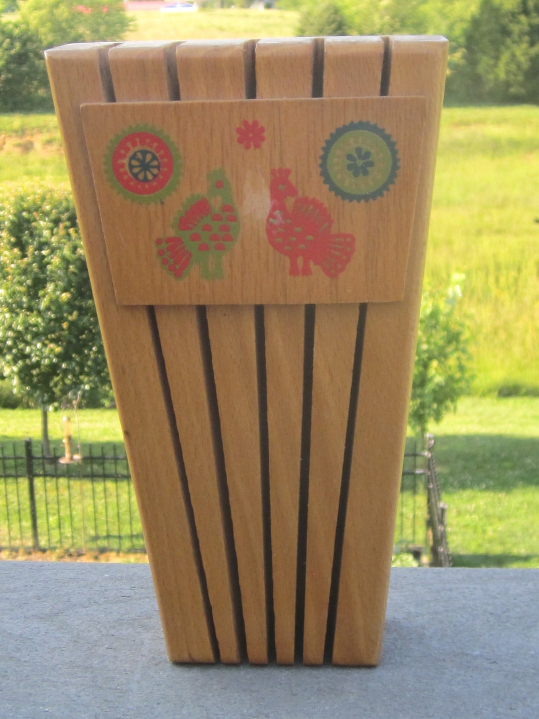 Folk Art Knife Holder Solid Oak Wood 1950 Era Etsy