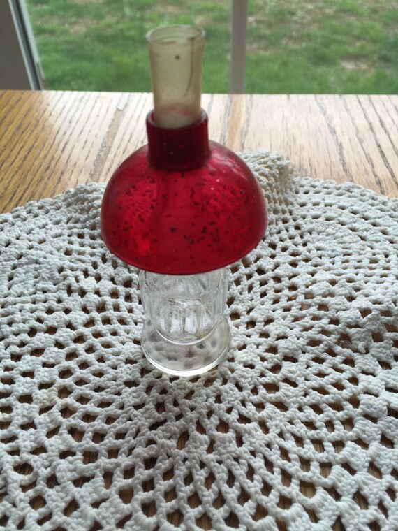 Vintage Lander Oil Lamp Perfume Bottle 4 1/4 " Red Glitter Shade