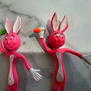 1980s 5 Inches Tall Pink Rabbits With a Carrot Bendy Qty of 2 - Etsy